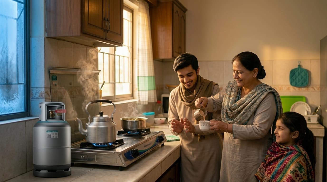 سرد صبح میں آرام دہ کچن، چولہے پر چائے