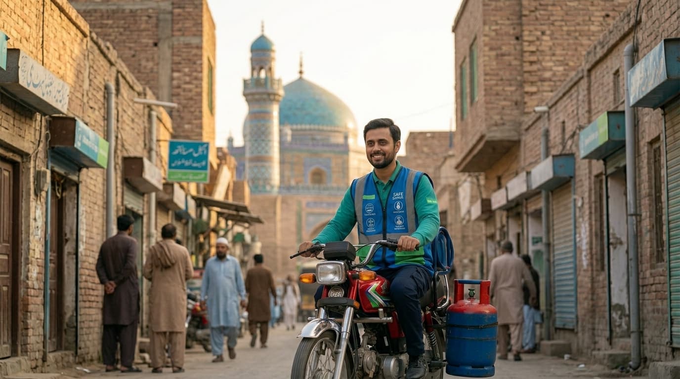 A Cylin rider in Multan with a hint of blue-tiled shrine architecture