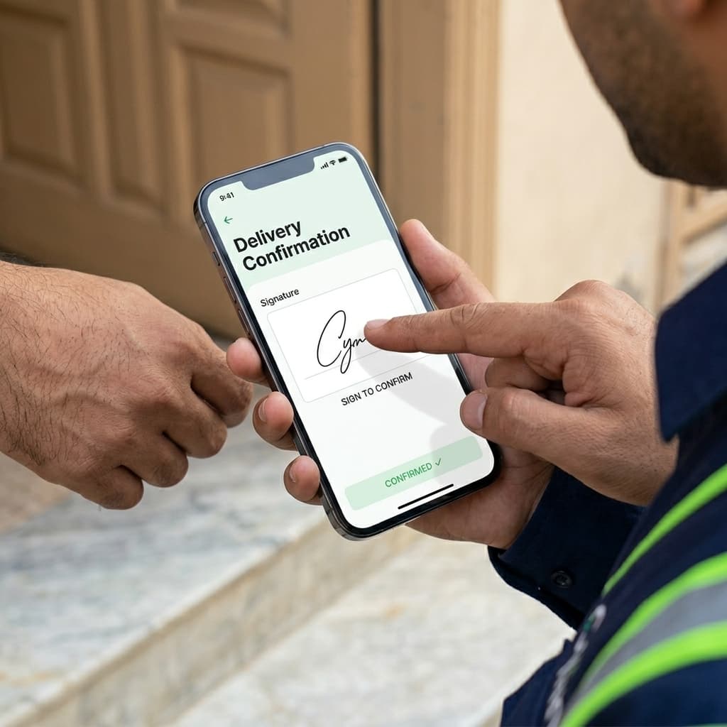 A customer confirming delivery on the rider's phone