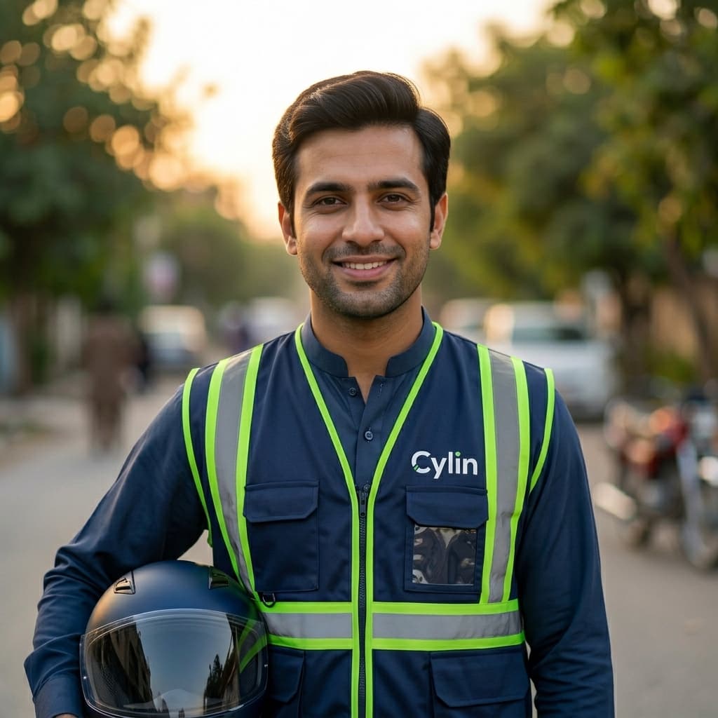 A Cylin delivery driver portrait — honest and friendly