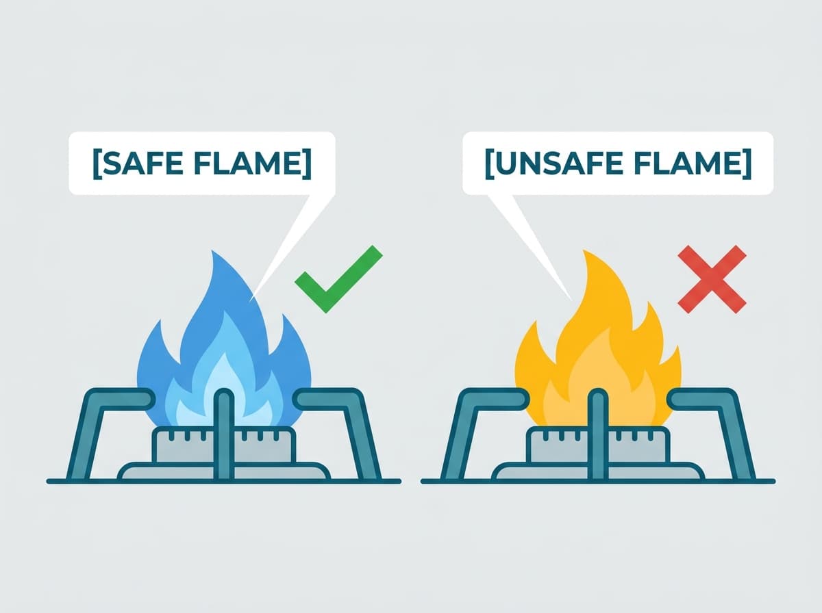 A healthy blue burner flame vs an unsafe yellow flame