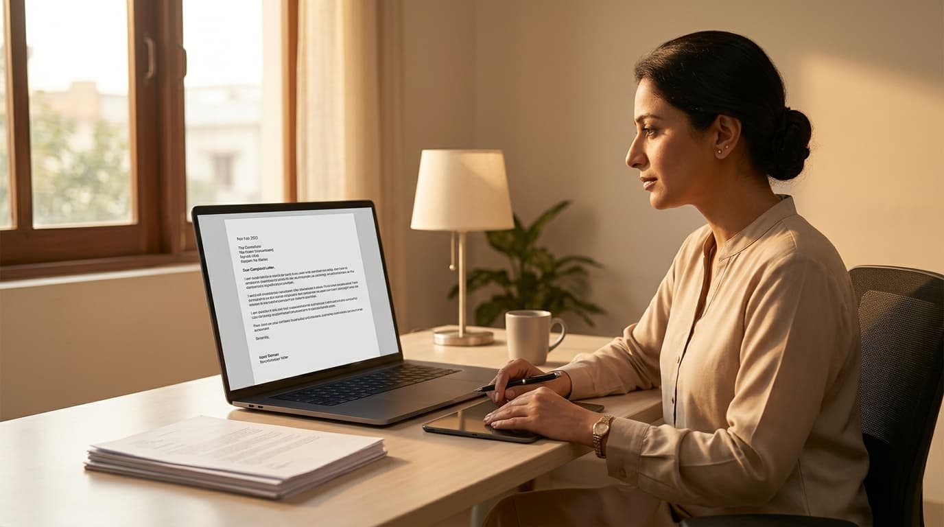 A neatly formatted complaint letter on a laptop