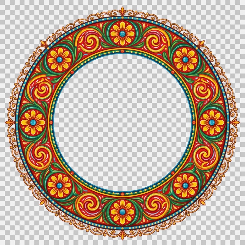 A circular truck-art ornamental badge frame