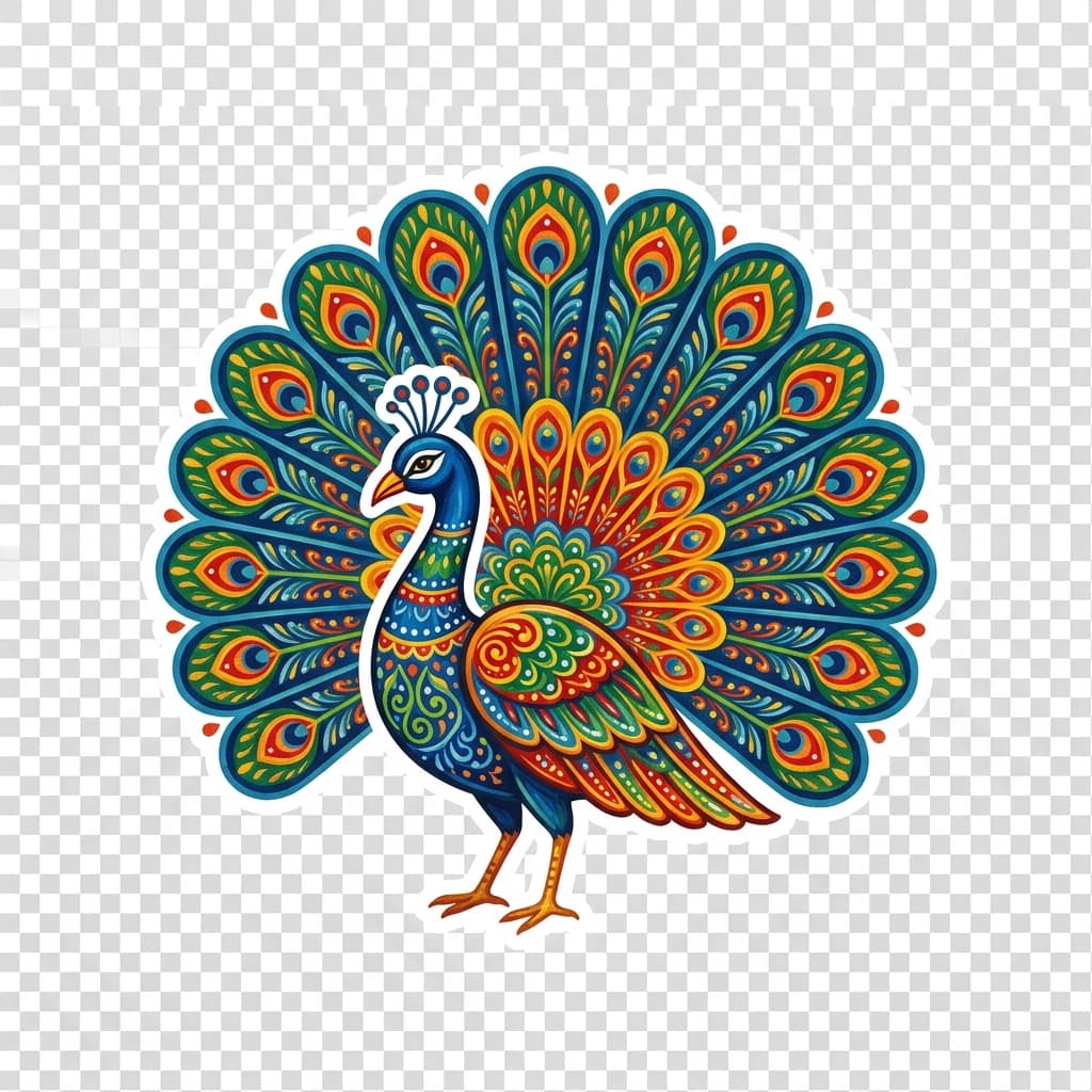 A stylised truck-art peacock (mor) motif