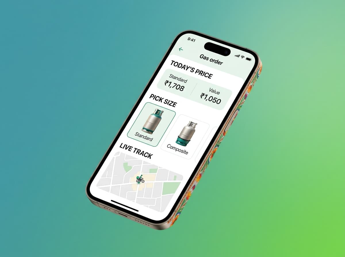 A phone mockup showing the order flow